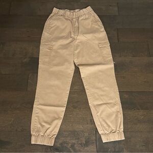 Divided by H&M Beige Cotton Cargo Pants Women Elastic Waist Pockets Tapered sz 2